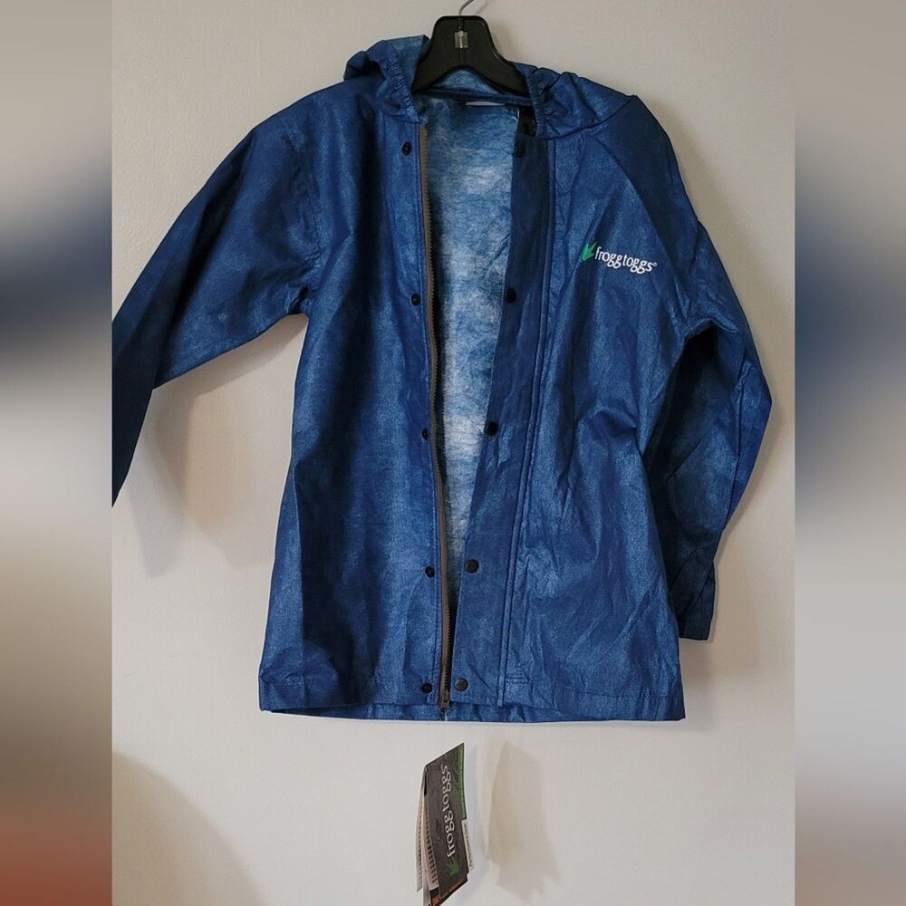 New Frogg Toggs Full Zip Rain Jacket Hood Size L Blue kids